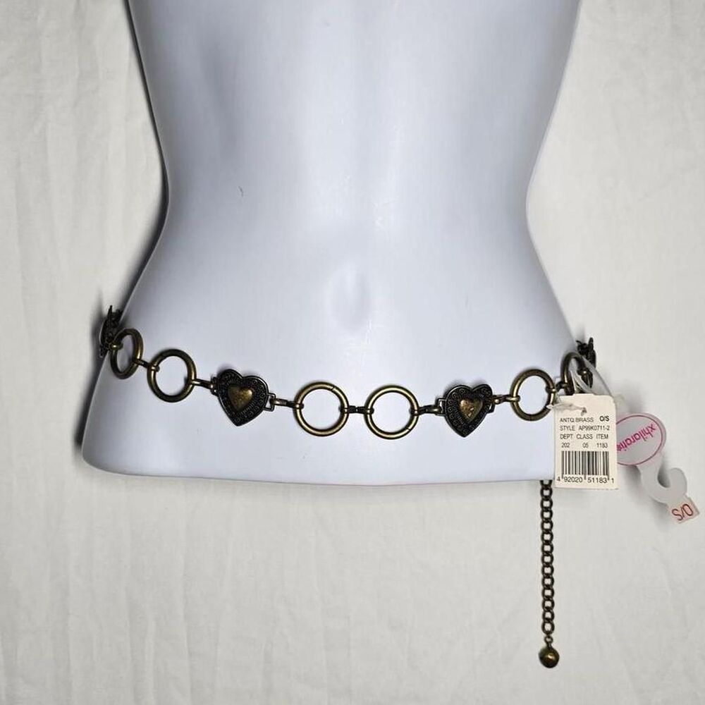 nwt deadstock brass vintage y2k 2000s decorative heart belt